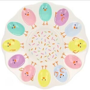 NEW! Easter Chick Ceramic Deviled Egg Plate Holiday Tabletop Serving Decor
